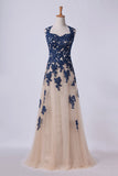 2024 Open Back Tulle Prom Dresses Straps Floor Length Lace Bodice With PGNML9PH