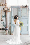 Simple A Line Ivory Chiffon V Neck Wedding Dresses Half Sleeves Long Wedding STIP42YQLZ1