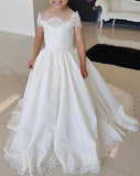 Lovely Cap Sleeves Appliques Ball Gown Little Flower Girl Dress, Off the Shoulder Baby Dress STI15257