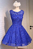 Blue Knee Length Homecoming Dresses with Beads Straps Short Prom Dresses