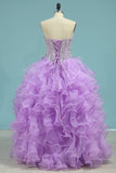 2024 Prom Dresses Ball Gown Sweetheart Organza Floor Length PCLEY5JE