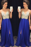 2024 V Neck Prom Dresses A Line Chiffon With Beads P6X1T676