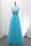 2024 A Line Tulle Bateau Open Back Beaded Bodice Floor Length P3SSN4ET