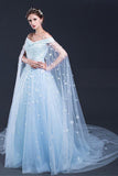 2024 Light Sky Blue Prom Dresses Sweep/Brush Train Tulle Prom PB5PPFF9