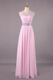 2024 Bateau Princess Sweep Train Prom Dresses Tulle And Chiffon PGANFY8G