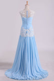 2024 Prom Dress Bateau Neckline Pleated Bodice Pick Up Chiffon Skirt With PTT31BAF