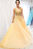 A Line Floor Length Tulle Prom Dress With Sequins Cheap V Neck Long Formal STIP1NJG7JC