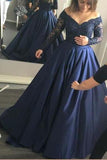 Long Sleeve Dark Navy Long Charming Evening Dress Prom Gowns Formal Women Dresses