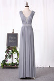 2024 Tulle V Neck With Ruffles And Sash Evening Dresses A Line PMQ67PK1