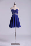 2024 A Line Homecoming Dresses Dark Royal Blue Chiffon Mini With PRM2YL9E