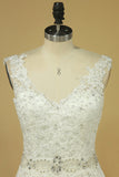 2024 Bridal Dresses A Line V-Back Tulle Chapel Train V-Back Applique & P2S6RAR7