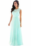 Lace Chiffon Prom Dresses A Line Round Neck Long PAHD2MLB