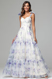 Elegant Straps Sweetheart Floral Printed Long Prom Dress