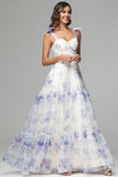 Elegant Straps Sweetheart Floral Printed Long Prom Dress