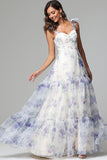 Elegant Straps Sweetheart Floral Printed Long Prom Dress