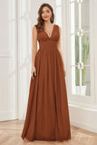 V-neck Split Chiffon Long Bridesmaid Dresses