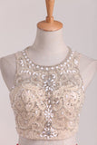 2024 New Arrival Scoop Beaded Bodice Homecoming Dresses A Line Satin Two PRLJTJ1L