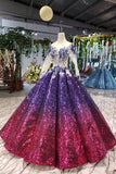 Ball Gown Ombre Sparkly Long Sleeve Sequins Prom Dresses, Quinceanera Dresses STI15066