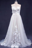 A Line Sweetheart Tulle Appliqued Wedding Dress Strapless Tulle PTAQJ8PQ