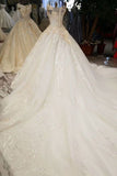 2024 Champagne Wedding Gown Off The Shoulder Satin And Lace P2PDH15G