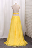 2024 New Arrival Scoop With Ruffles And Slit Prom Dresses A Line PNZK7S1R