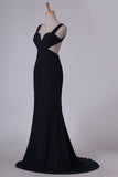 2024 Black Straps Open Back Prom Dresses Mermaid Sweep Train PR4QFB28