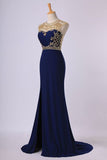 2024 Scoop Neckline Column Beaded Bodice Prom Dresses With Court Train PK7NNCCG