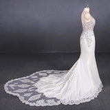 Spaghetti Straps Mermaid Wedding Dress with Lace, V-neck Wedding Dresses STI15418