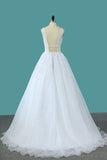 2024 Organza V Neck A Line Wedding Dresses With Applique And Beads PH8ECCNN