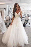 Elegant Floor Length Ivory Tulle Wedding Dresses Long PXQTGEK3