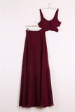 Simple Cheap Long 2 Pieces Chiffon A-Line Burgundy PJL81TRP