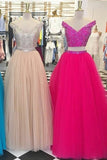 2024 Off The Shoulder Two-Piece Prom Dresses A Line Tulle P9HS1Q4Z