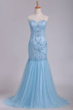 2024 Sweetheart Mermaid Prom Dresses Beaded Bodice Tulle PRAJ3X8J