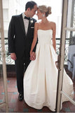 Charming Open Back Strapless Simple Elegant Long Wedding Dresses P1ARDRKG