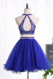 Halter Homecoming Dresses Two-Piece Beaded Bodice P1MFKTQQ