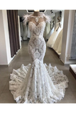 Luxury Lace Mermaid Wedding Dress With Train Sexy Open Back Pearls Wedding STIPE5AS8YA