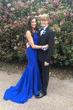 Simple Mermaid Open Back Royal Blue Prom Dresses For Teens, Long Prom Dress STI15394