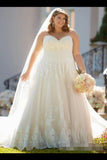 A Line Sweet Heart Neckline Wedding Dresses Plus Size Ivory Lace PHA1S42H