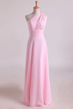 2024 One Shoulder A Line Chiffon Bridesmaid Dresses With Ruffles Pearl PFFPFJLS