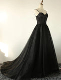 Charming Black Spaghetti Straps Sweetheart Tulle Evening Dresses, Formal STI20398