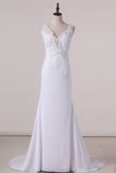 2024 Sexy Open Back V Neck Spandex Wedding Dresses Mermaid With PMTC9K57