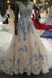 2024 Prom Dresses A-Line Cap Sleeve Tulle With Applique And PQ688XJC