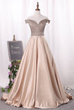 2024 New Arrival Off The Shoulder Satin A Line Prom Dresses P6D2YFDM