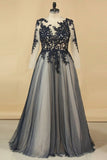 2024 See-Through Prom Dresses Scoop Long Sleeves Tulle With PQHF8ZZC