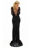 Lace Illusion Long Sleeves Prom Dress Black Sheath Backless Evening Dress PZGXYTCE