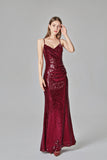 Spaghetti Straps Burgundy Prom Dresses Mermaid Sequins Party Dresses, Dance Dresses STI15412