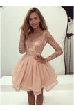 Round Neck Long Sleeves Homecoming Dresses Tulle PJABRG4A