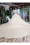 Ball Gown Wedding Dresses One And Half Meter Train Short Sleeves Top Quality Appliques P1JMMXH7