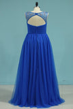 2024 A Line Scoop Tulle With Beads And Ruffles Floor Length P6F6C26N