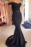 Modest Off The Shoulder Long Mermaid Black Prom Dresses PYHRJHNM